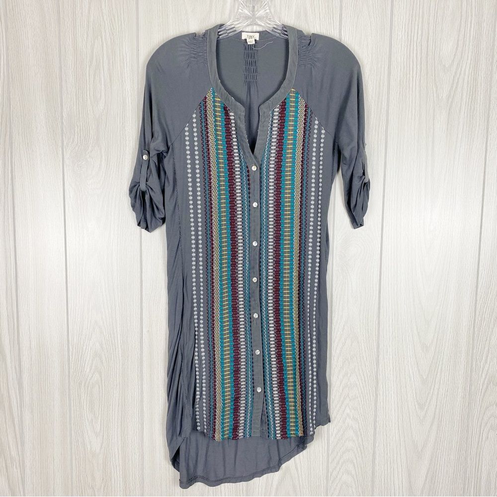 Tiny | Grey Embroidered Tunic Button Front Dress … - image 1